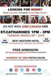 FREE: St. Catharines/Niagara Job Fair – March 26th,  2019
